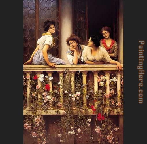 Balcony painting - Eugene de Blaas Balcony art painting